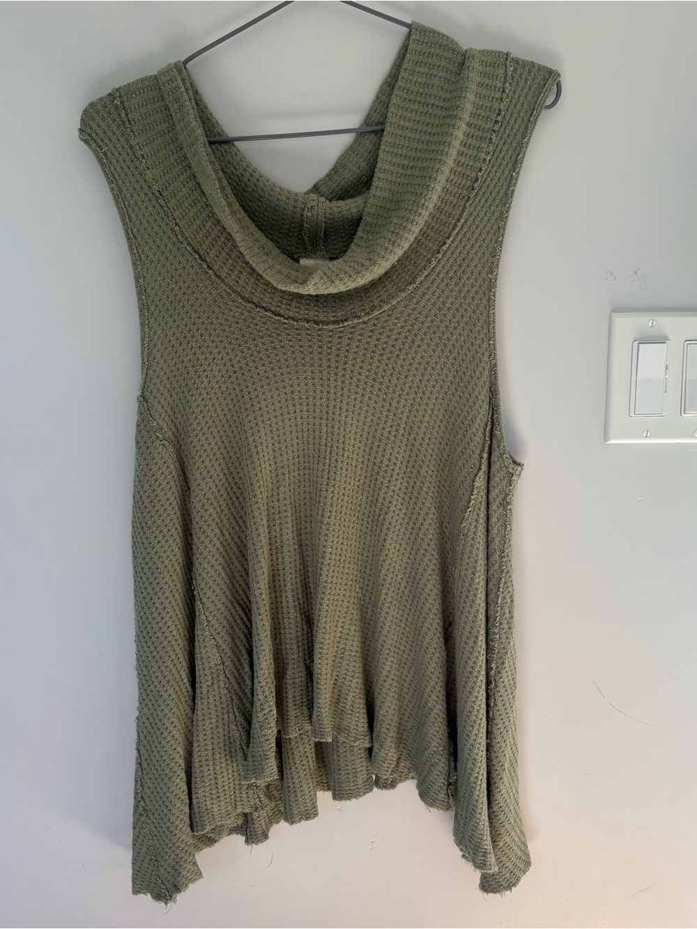 We The Free People Swing It Cowl Neck Waffle Knit Thermal Tank Top Green Size M